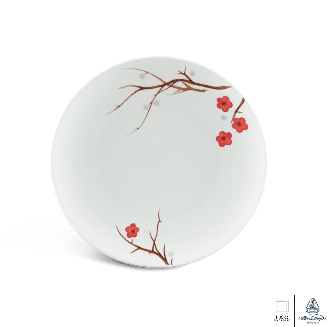 Pink Ochna: Flat Round Plate 22cm (Minh Long I)