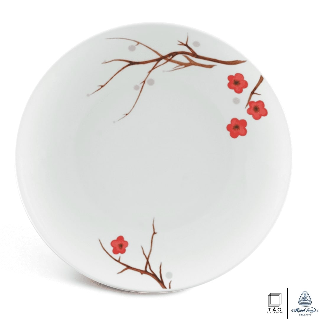 Pink Ochna: Flat Round Plate 26cm (Minh Long I)